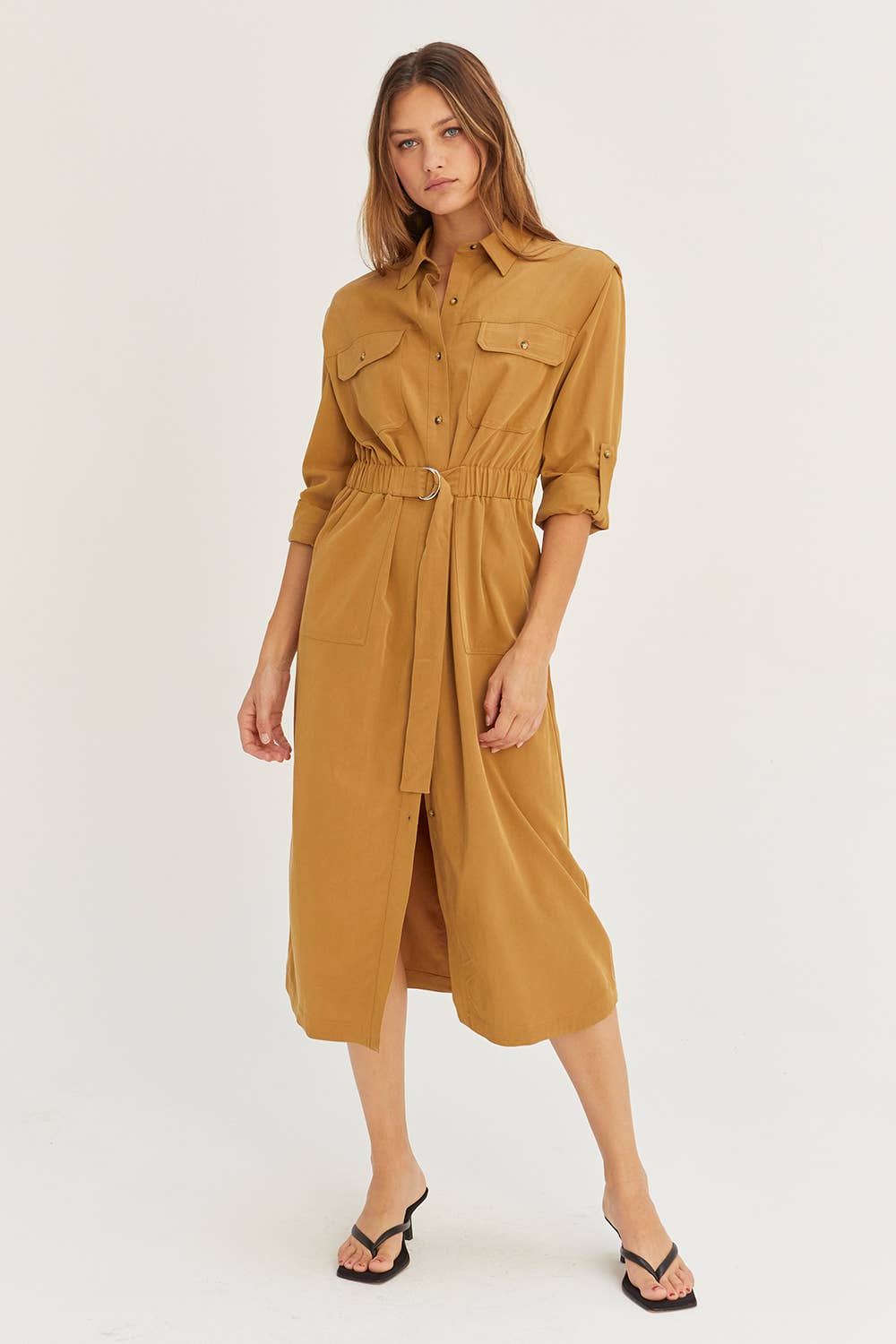 Kayla Button Up Utility Midi Dress