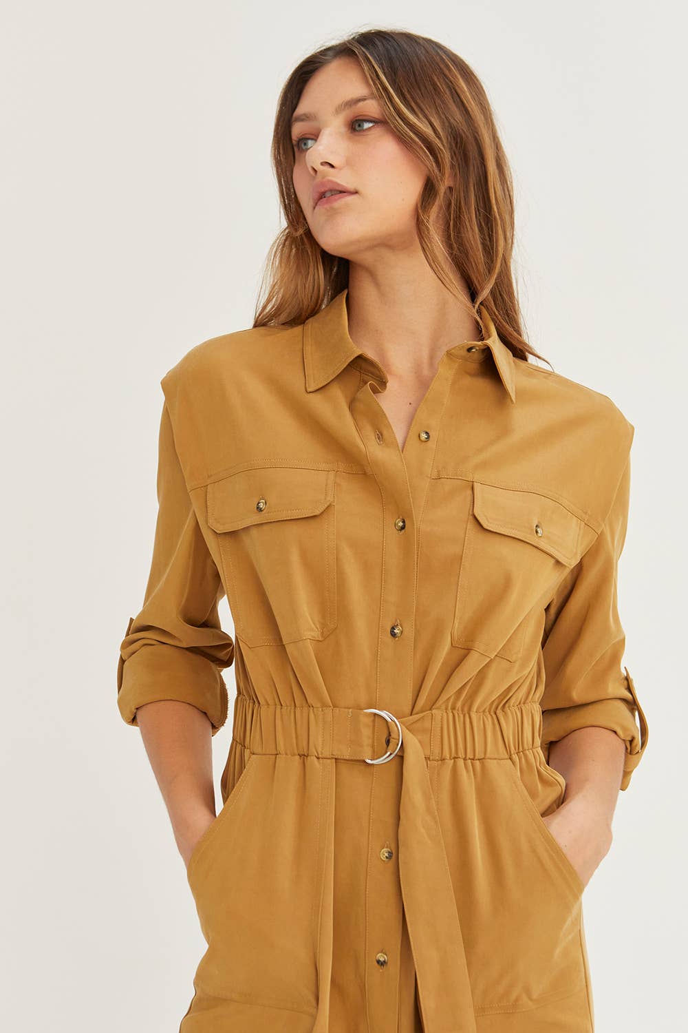 Kayla Button Up Utility Midi Dress