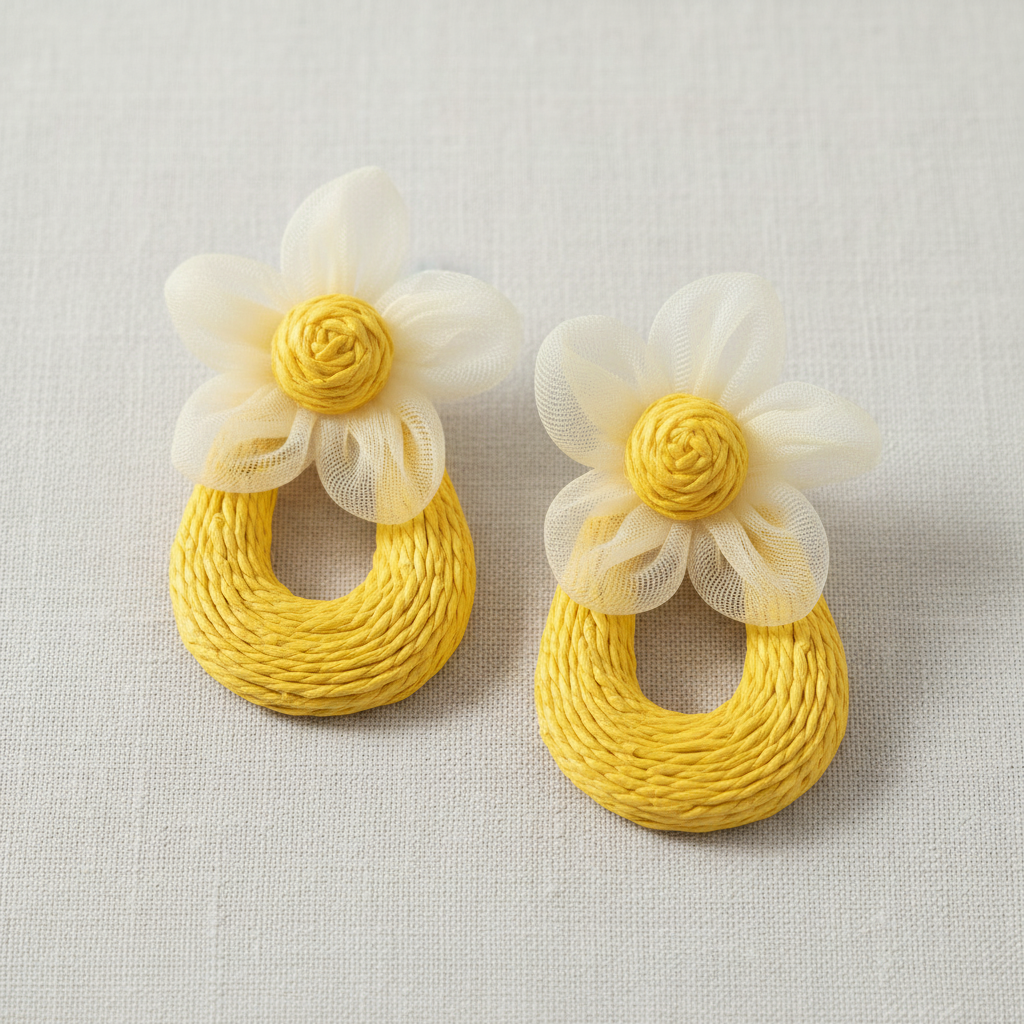 Floral Raffia Drop Earrings