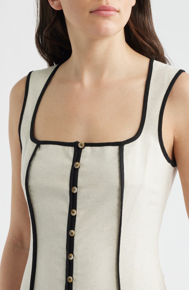 Contrast Piping Square Neck Button-Up Midi Dress