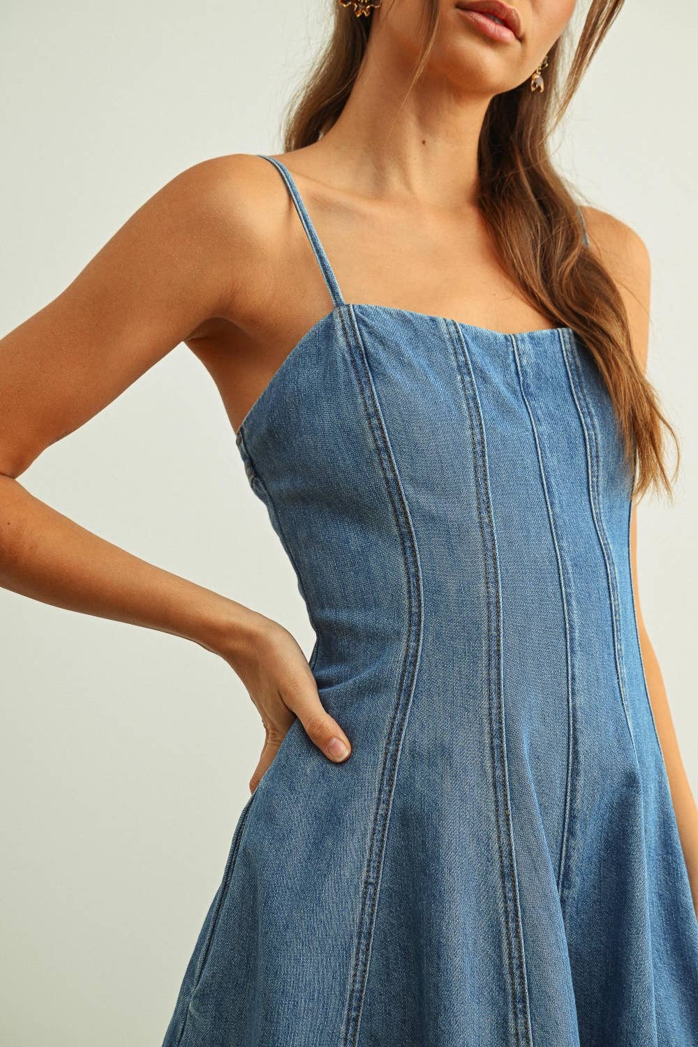 Paneled Denim Romper