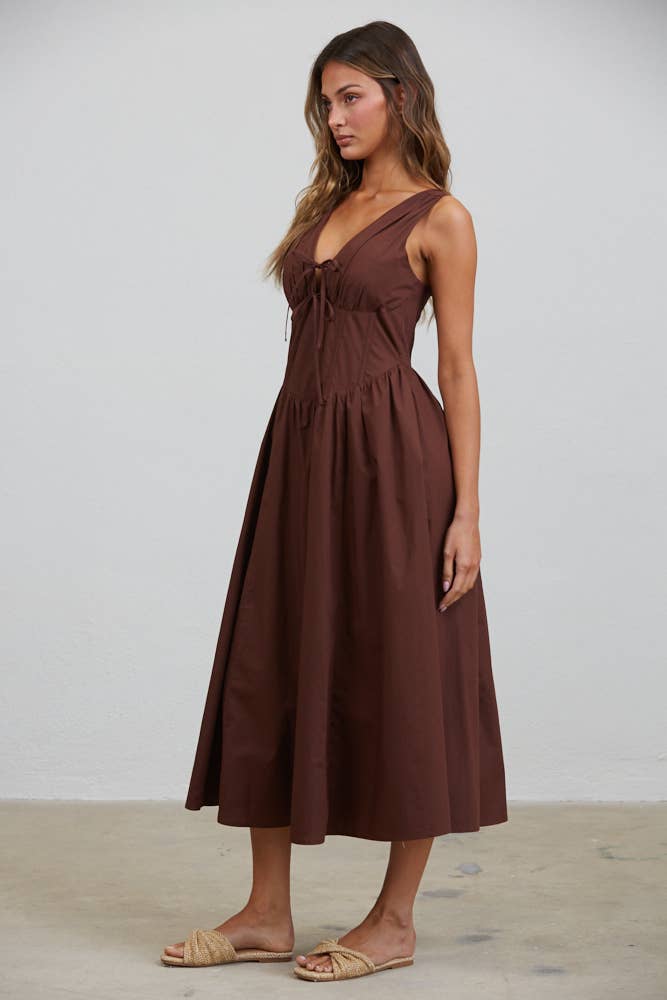 Rene Corset Mocha Midi Dress