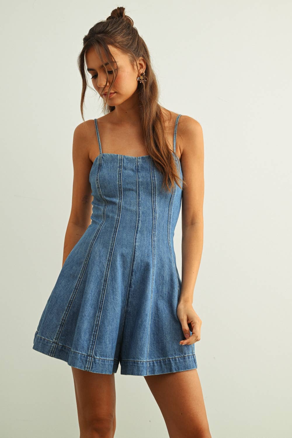 Paneled Denim Romper