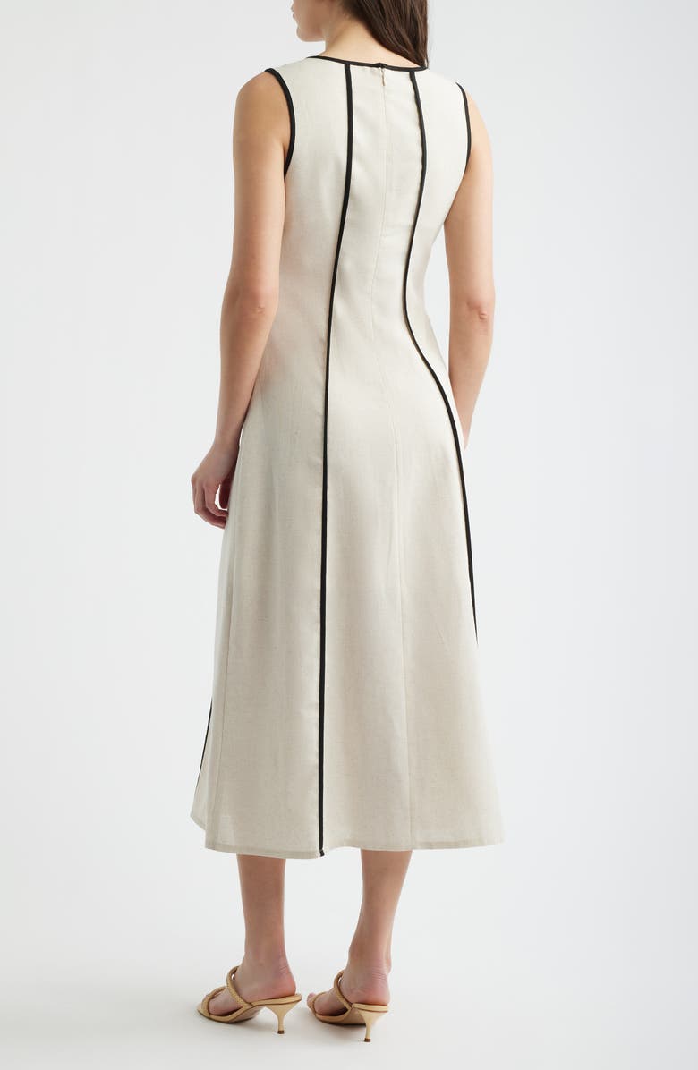 Contrast Piping Square Neck Button-Up Midi Dress