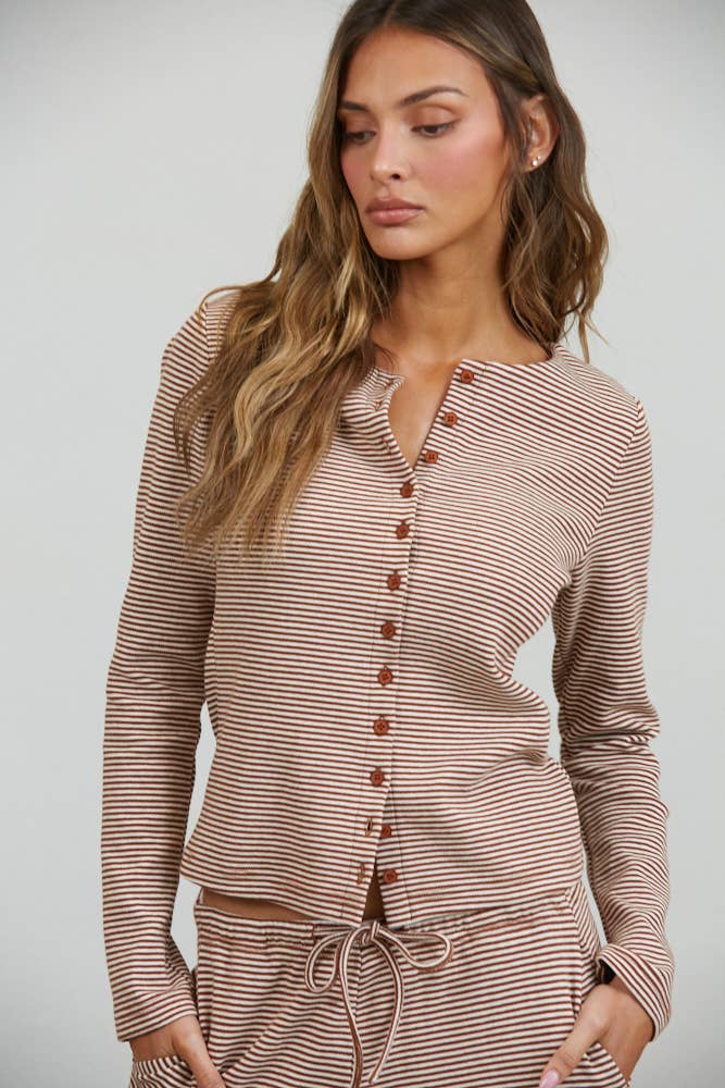 Lounge Striped Button Down Top & Pants Set