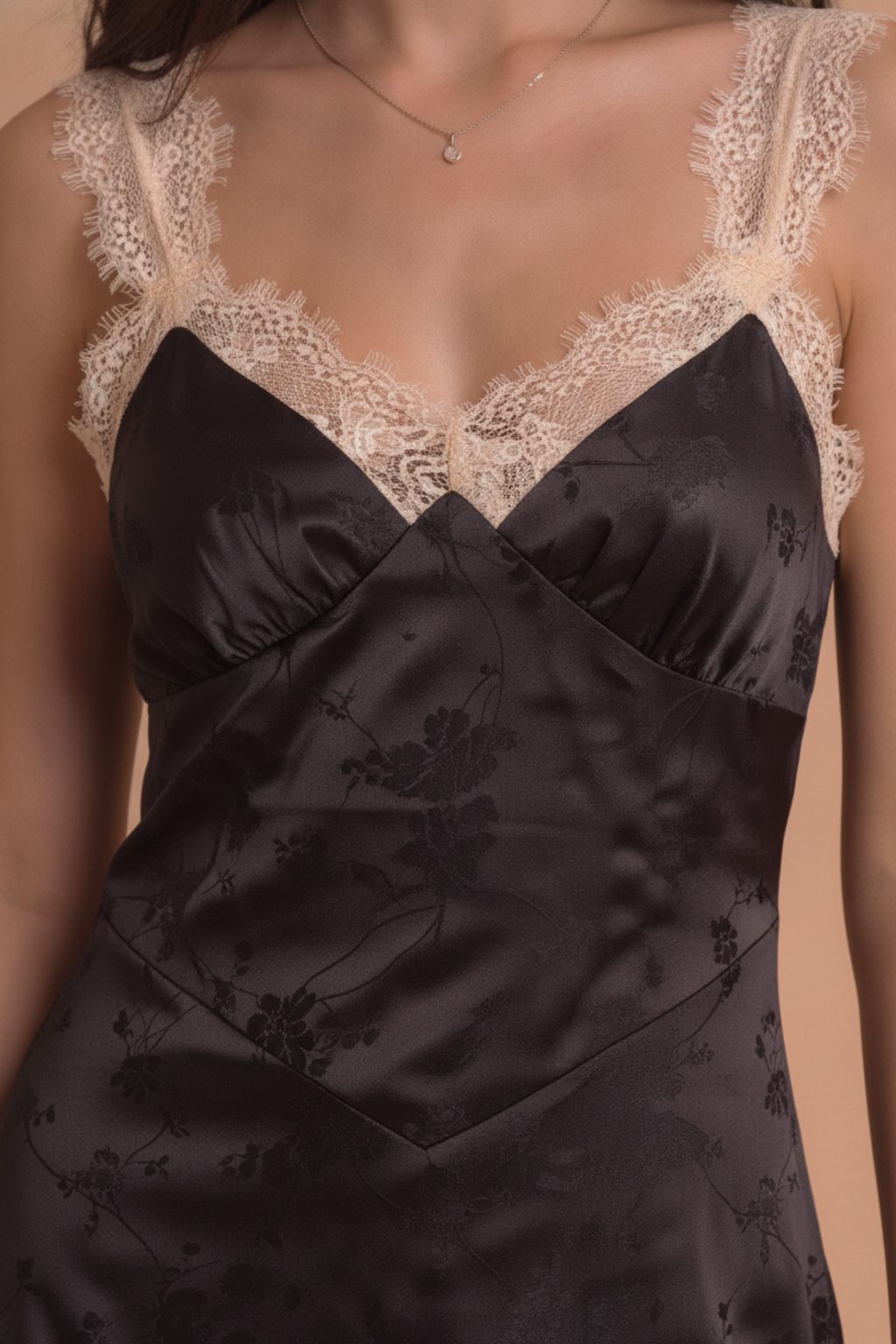 Lace Trim Asymmetrical Hem Satin Dress