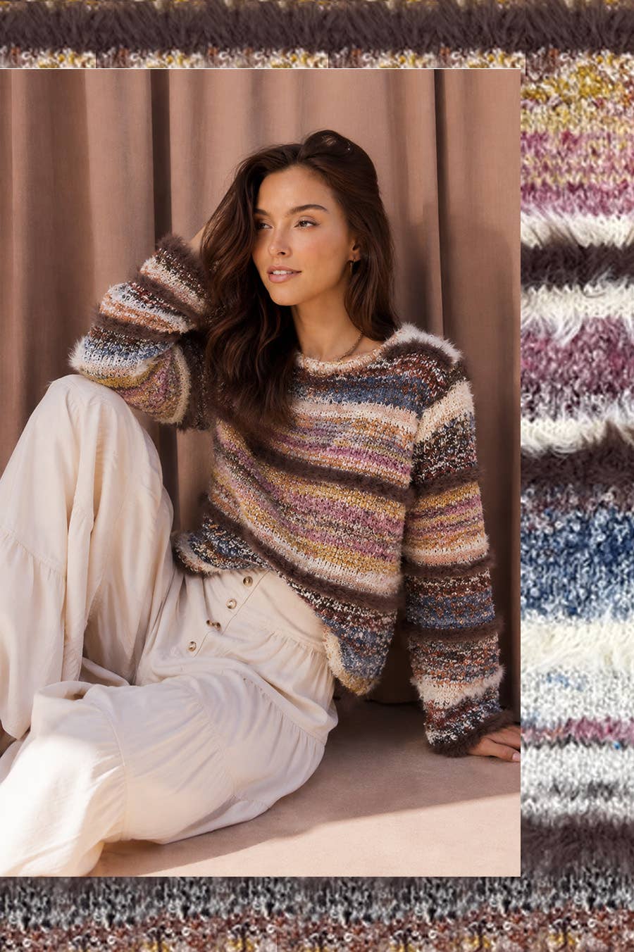 Fuzzy Striped Knit Sweater