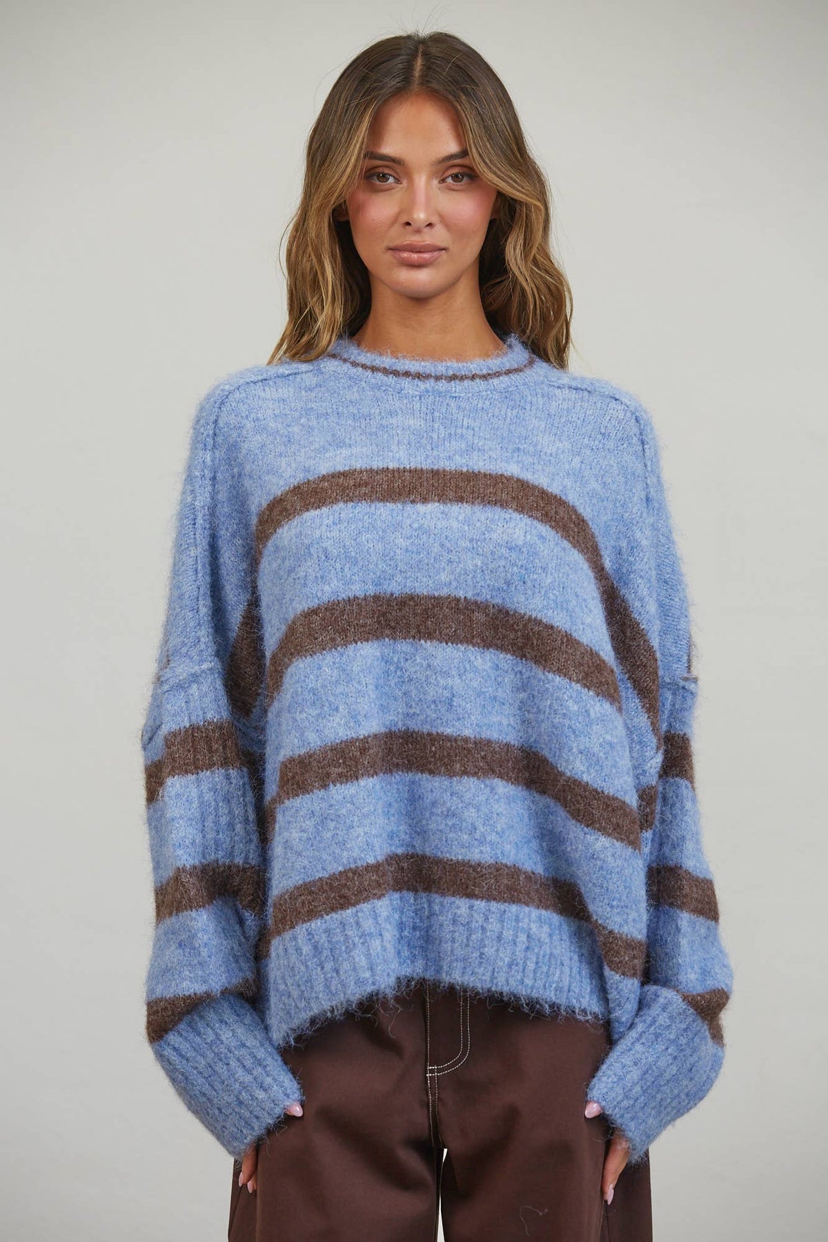 Fuzzy Boyfriend Fit Stripe Sweater