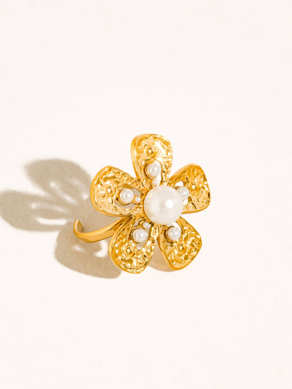 Eze 18K Gold Non-Tarnish Pearl Flower Statement Ring