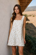 FLORAL FRONT SEAM SLEEVELESS DENIM MINI DRESS