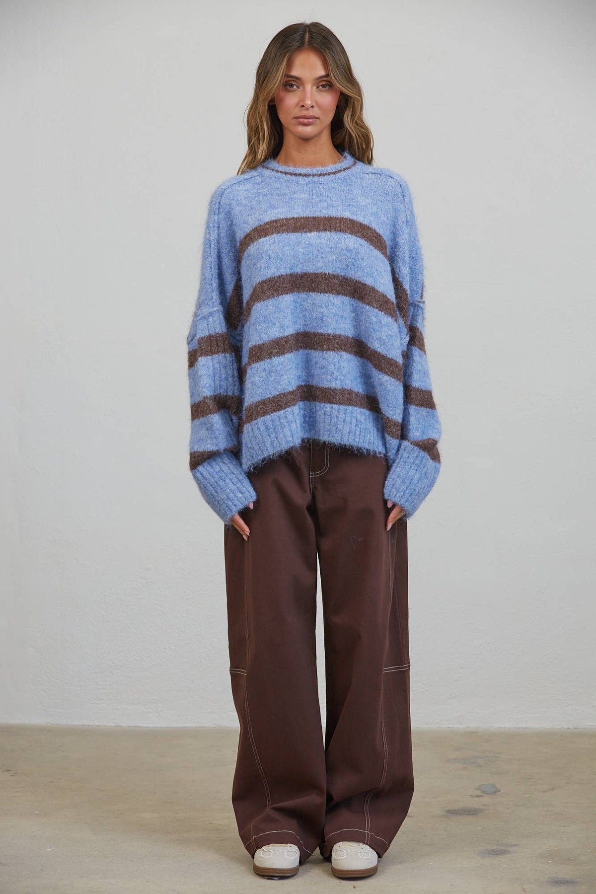 Fuzzy Boyfriend Fit Stripe Sweater