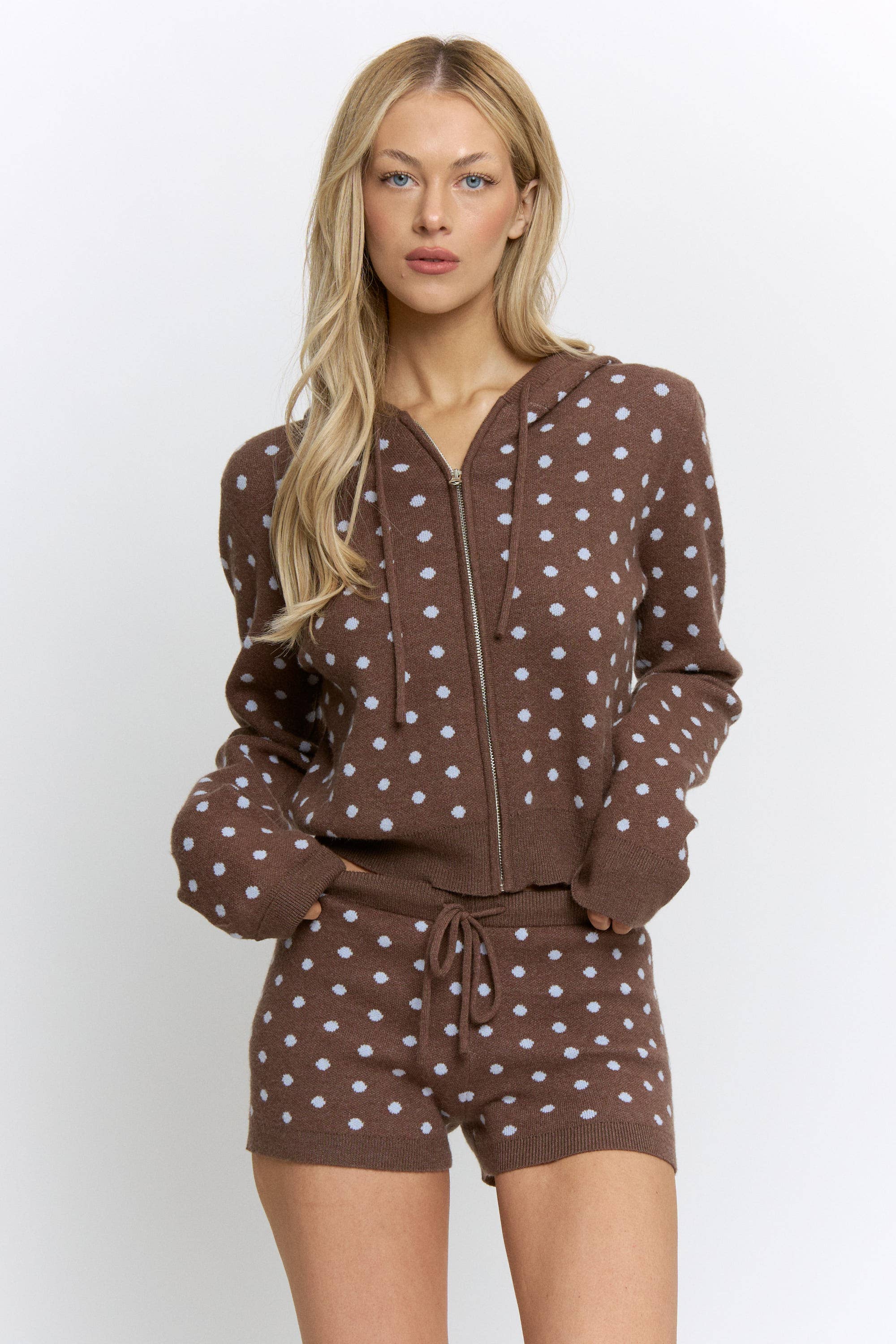 Polka Dot Zip Up w/ Shorts Lounge Set