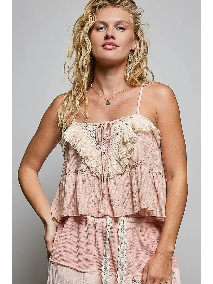 Romantic Lace Ruffle Tiered Cami Top