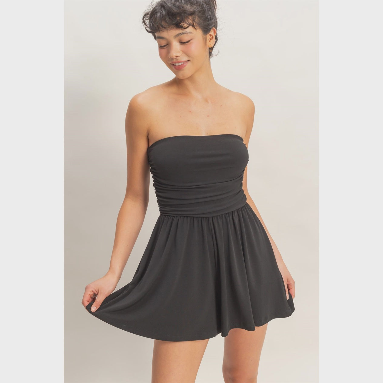 Strapless Shirred Waist Romper