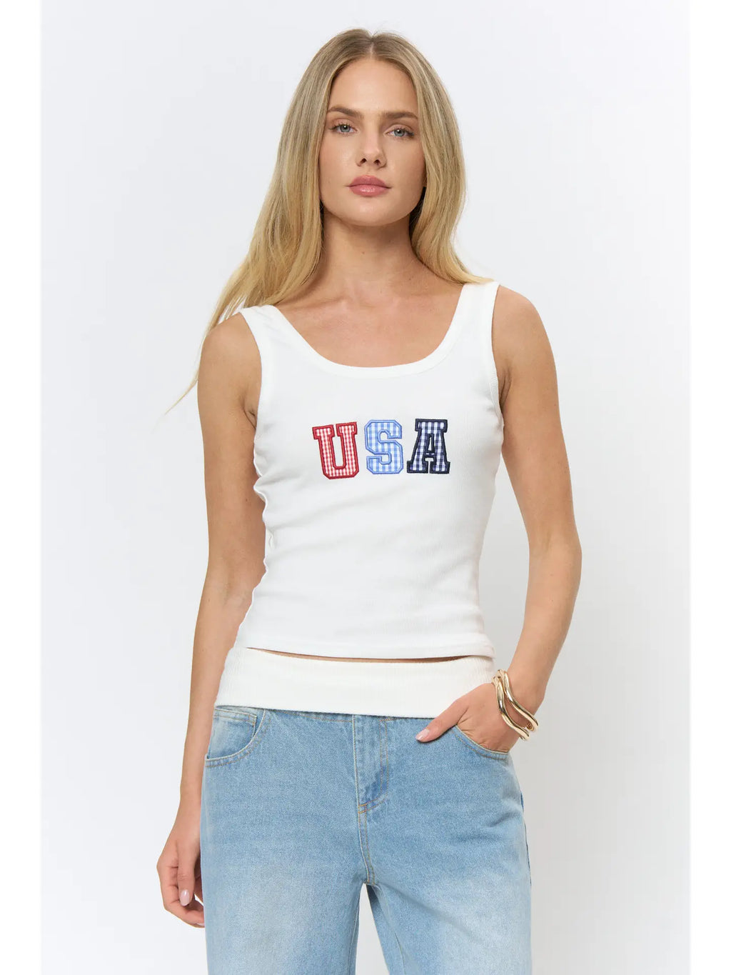 USA Appliqué Ribbed Tank Top