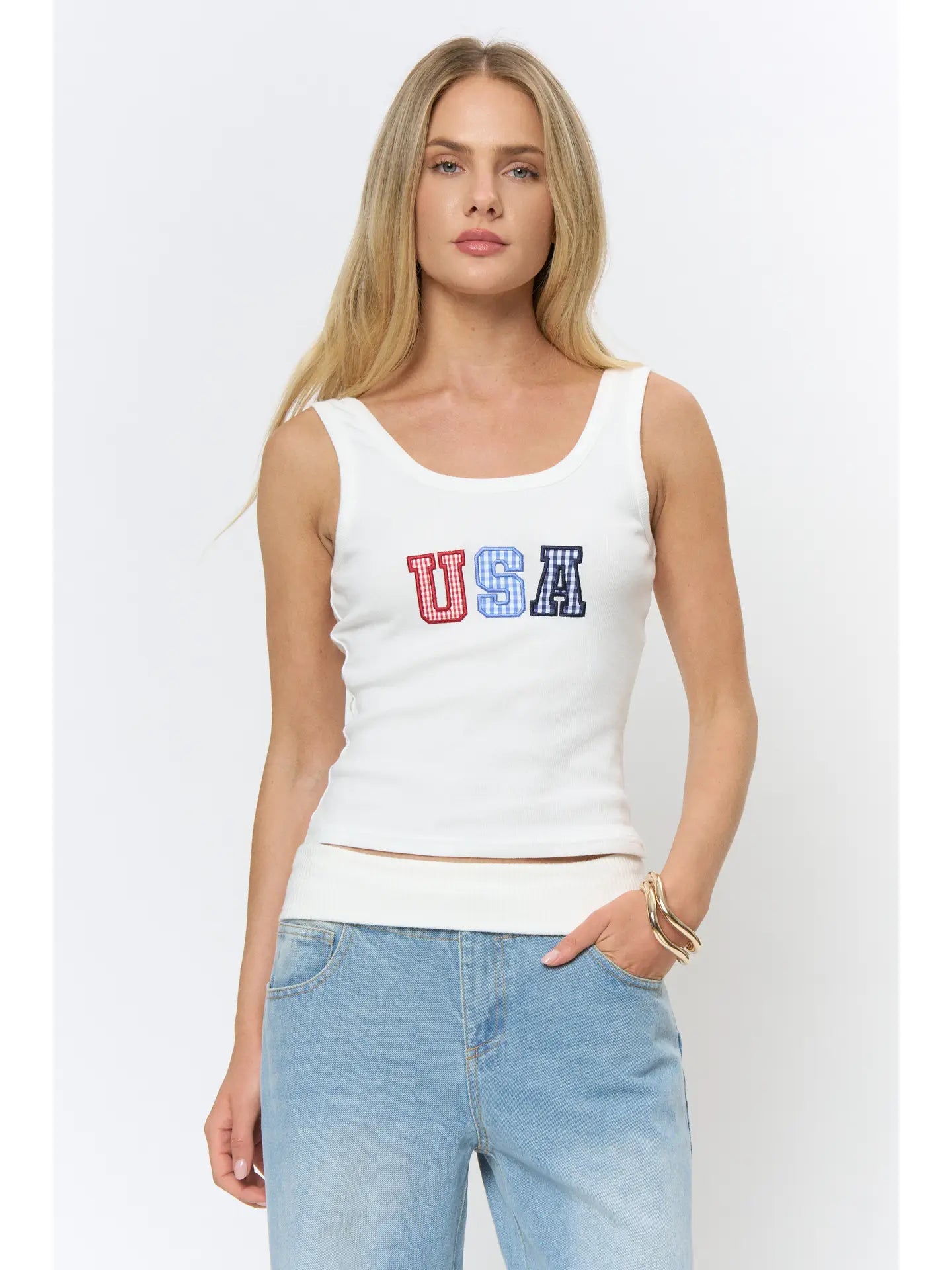 USA Appliqué Ribbed Tank Top
