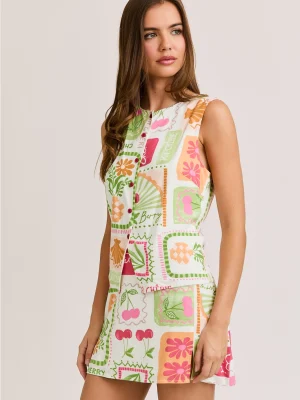 Button Down Sleeveless Top with Slit Mini Skirt