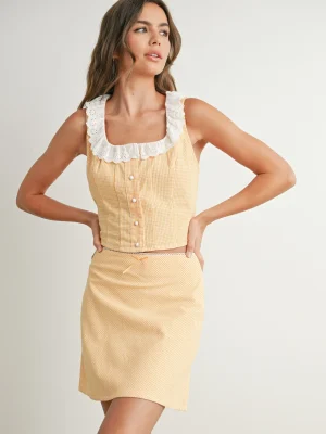 Gingham Lace-Collar Top