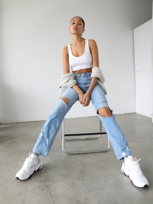 High Rise Straight Leg Denim Jeans