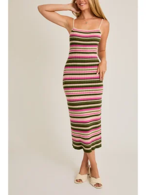 Striped Ribbed Sweater Midi Dress