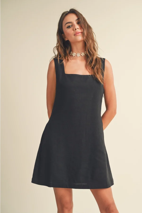 Square Neck Black Dress