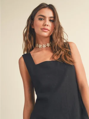 Square Neck Black Dress