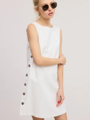 Wooden Side Button Linen Dress