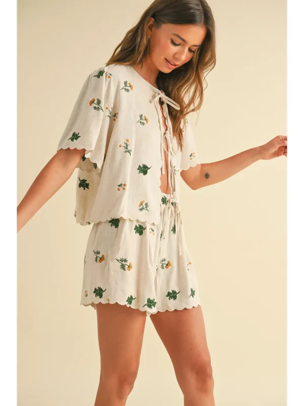 Floral Embroidery Linen Set