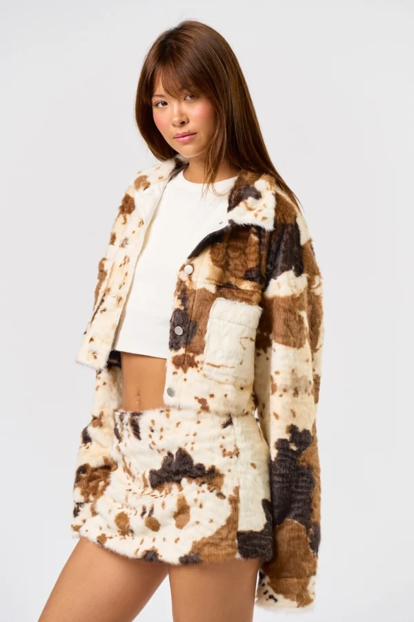Cow Print Fur Jacket