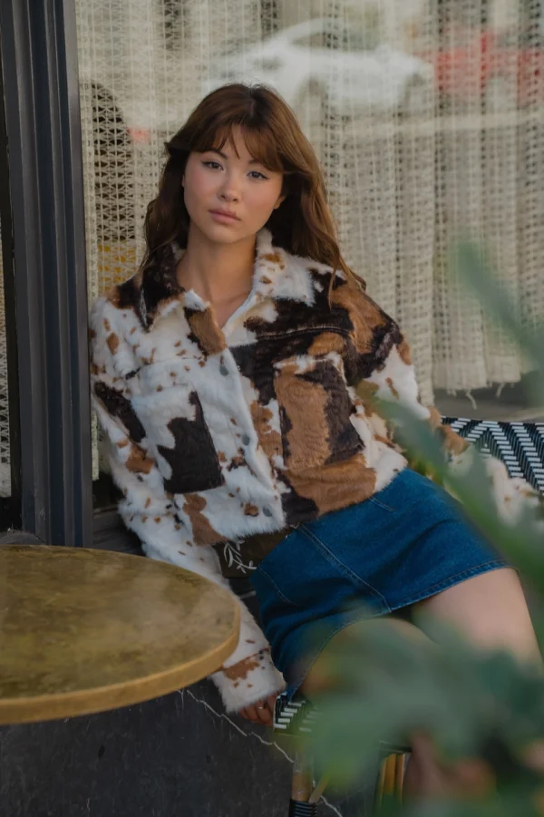 Cow Print Fur Jacket