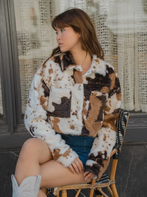 Cow Print Fur Jacket